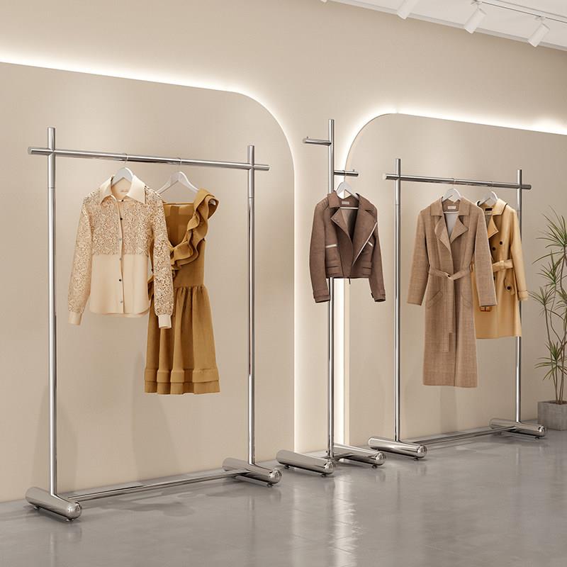 服装店落地式不锈钢拉丝挂衣架男女装店中岛货架展示架简约陈列架