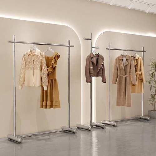 服装店落地式不锈钢拉丝挂衣架男女装店中岛货架展示架简约陈列架