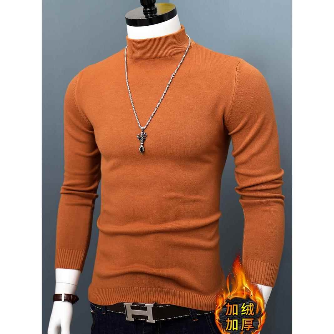 秋冬毛衣男士新款上衣半高领装加绒加厚修身内搭针织打底保0926c