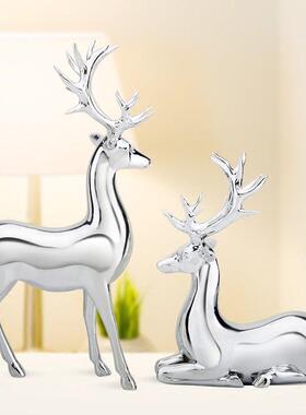 欧式树脂工艺品摆件格欧美风家饰电镀情侣LKD1308D糜摆鹿客厅电柜