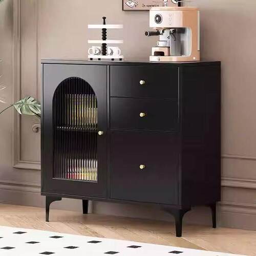 岩板餐边柜多功能茶水柜客厅复古风黑色厨房靠墙收纳储物柜吧台柜