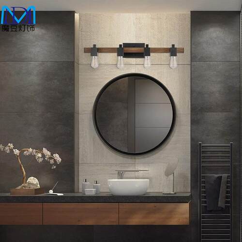 跨境亚马逊美式卫生间浴室镜前灯复古工业木纹色Vanity Lighting