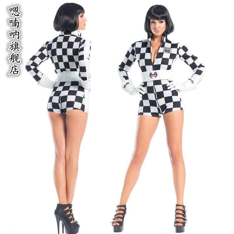 新款黑色连体赛车服装DS舞台演出服夜场走秀服装F1性感赛车女郎