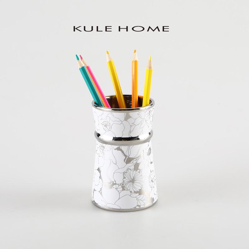 KULE HOME 陶瓷创意时尚文具毛笔圆珠笔铅笔多功能复古办公室笔筒