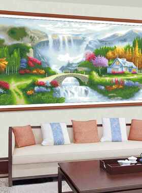风十字202新款线绣客厅5家园D09651花园小屋景欧式山水画自绣己手