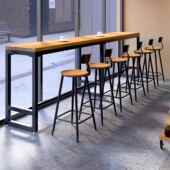 商用铁艺实木墙高A22215脚桌椅组靠合吧台桌休闲咖馆长奶茶店条啡