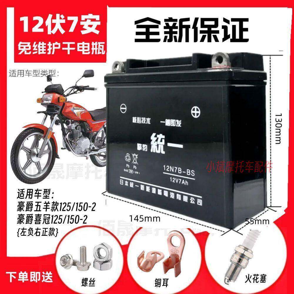 适用豪爵五洋款喜冠125/150-2/2C摩托车免维护蓄电池12V7A干电瓶