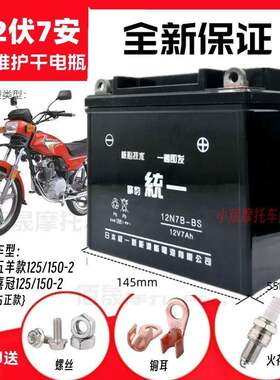 适用豪爵五洋款喜冠125/150-2/2C摩托车免维护蓄电池12V7A干电瓶