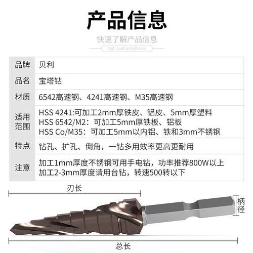 新款直销工业级六角柄宝塔钻 不锈钢打孔锯开孔器套装阶梯扩孔器