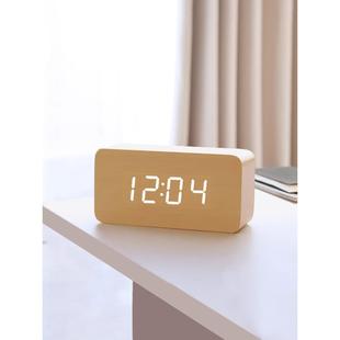 日本精工木质LED电子时钟夜光静音闹钟覆古桌面床头ins闹钟