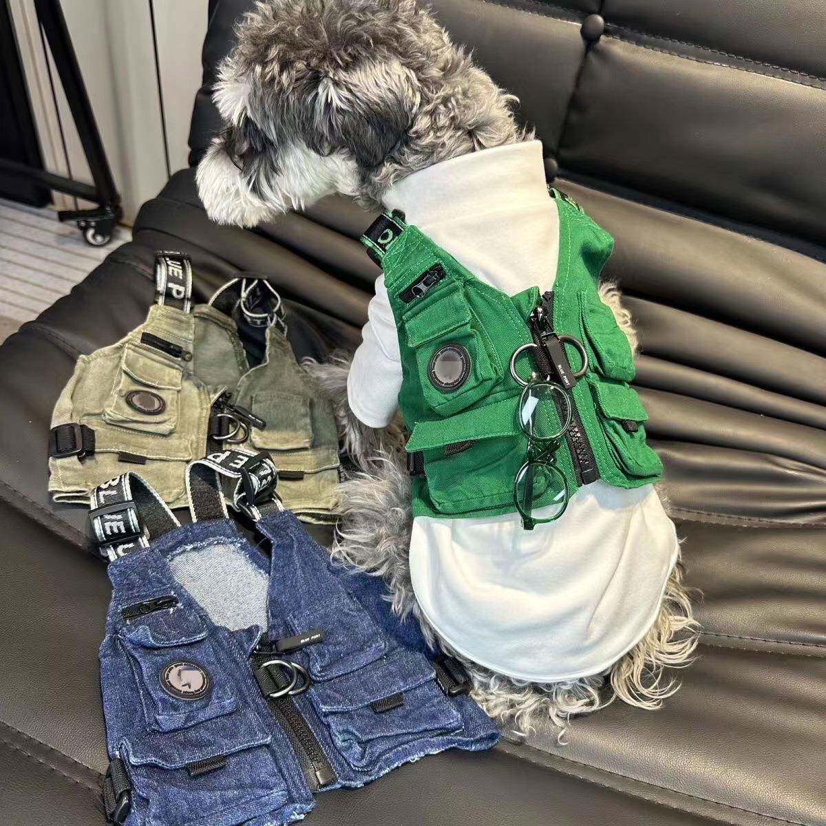 狗狗衣服春秋款法斗雪纳瑞比熊泰迪柴犬西高地宠物潮工装马甲服饰