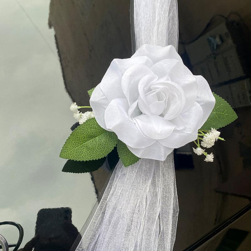 新款直销新款仿真车头花结婚用品婚庆主婚车玫瑰花套装白色欧式婚