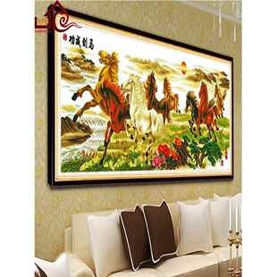 70Y代F电脑机绣到十字F7MJ79ST绣成品绣好马成功八已骏图棉布客厅