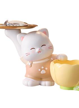 新款创意招财猫摆件桌面装饰家居客厅卡通可爱玄关钥匙收纳装饰品