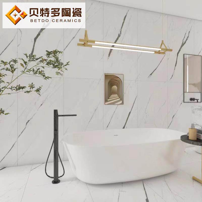 雕刻白瓷砖600x1200超白坯双零吸水地板砖卫生间墙砖爵士白地砖