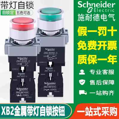 施耐德自锁带灯按钮开 关XB2BW33B1C.A绿24V220V红34M1C.A黄35 B2