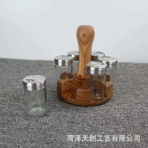 跨境厨房调料盒一体6瓶调味料佐料收纳台面旋转油盐酱醋瓶置物架