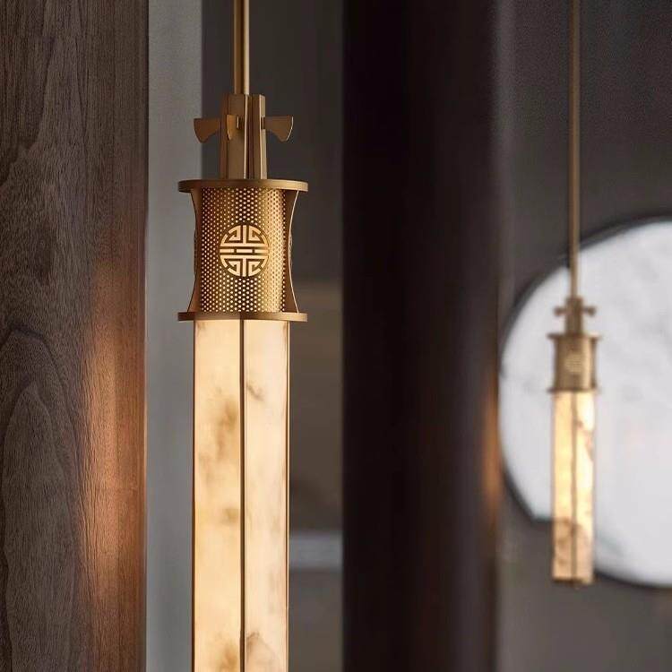 新中式仿云石壁灯酒店大堂复古过道灯设计师别墅客厅背景墙长条灯