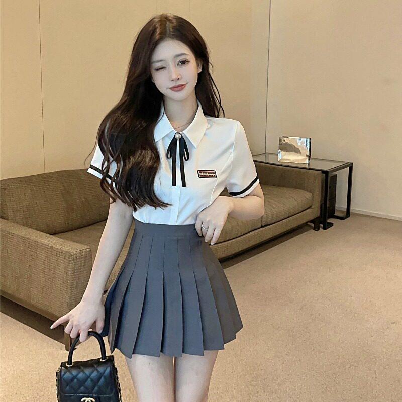 2025夏季新款白色衬衣女短袖减龄学院风制服衬衫酒店工作服上衣