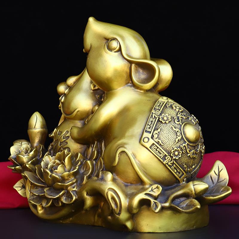 新款直销黄铜老鼠摆件生肖鼠金钱福禄如意鼠聚宝盆吉祥鼠家居办公