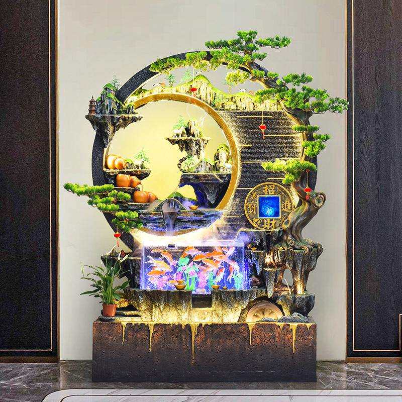 大型假山流水喷泉鱼缸玄关水景墙屏风客厅庭院景观装饰品落地摆件