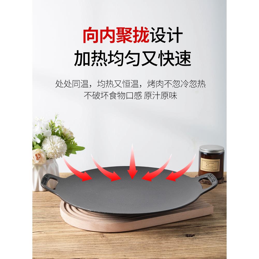 铸铁凹面鏊子家用烧烤盘韩式户外露营不沾锅铁板烧卡式炉烤肉盘