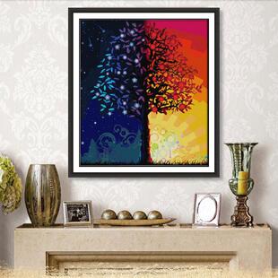 饰画厂家 简约装 亚马逊外贸新款 十字绣炫彩生命树客厅欧式