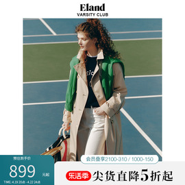 eland衣恋宽松长款风衣女，大气双排扣设计大版型外套2024早春