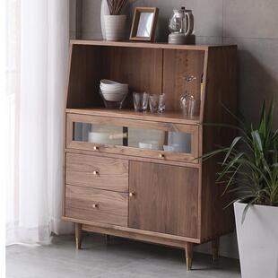 北欧全实木餐边柜现代简约黑胡桃木收纳柜多功能茶水柜储物柜原木