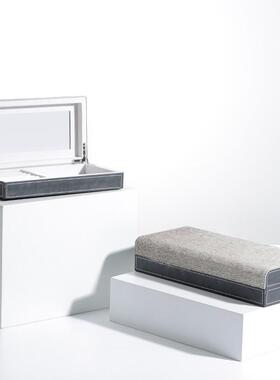 简约现代灰色马毛长方形储物盒样板房家居卧室桌面首饰收纳盒摆件