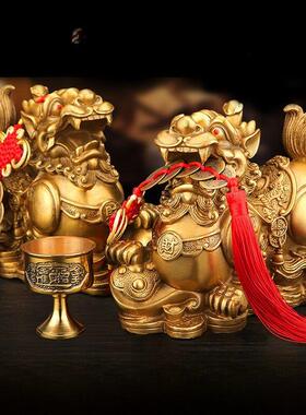 一副皮绣饰品，用于家庭客厅入口黄铜饰品，聚财店办公室工艺饰品