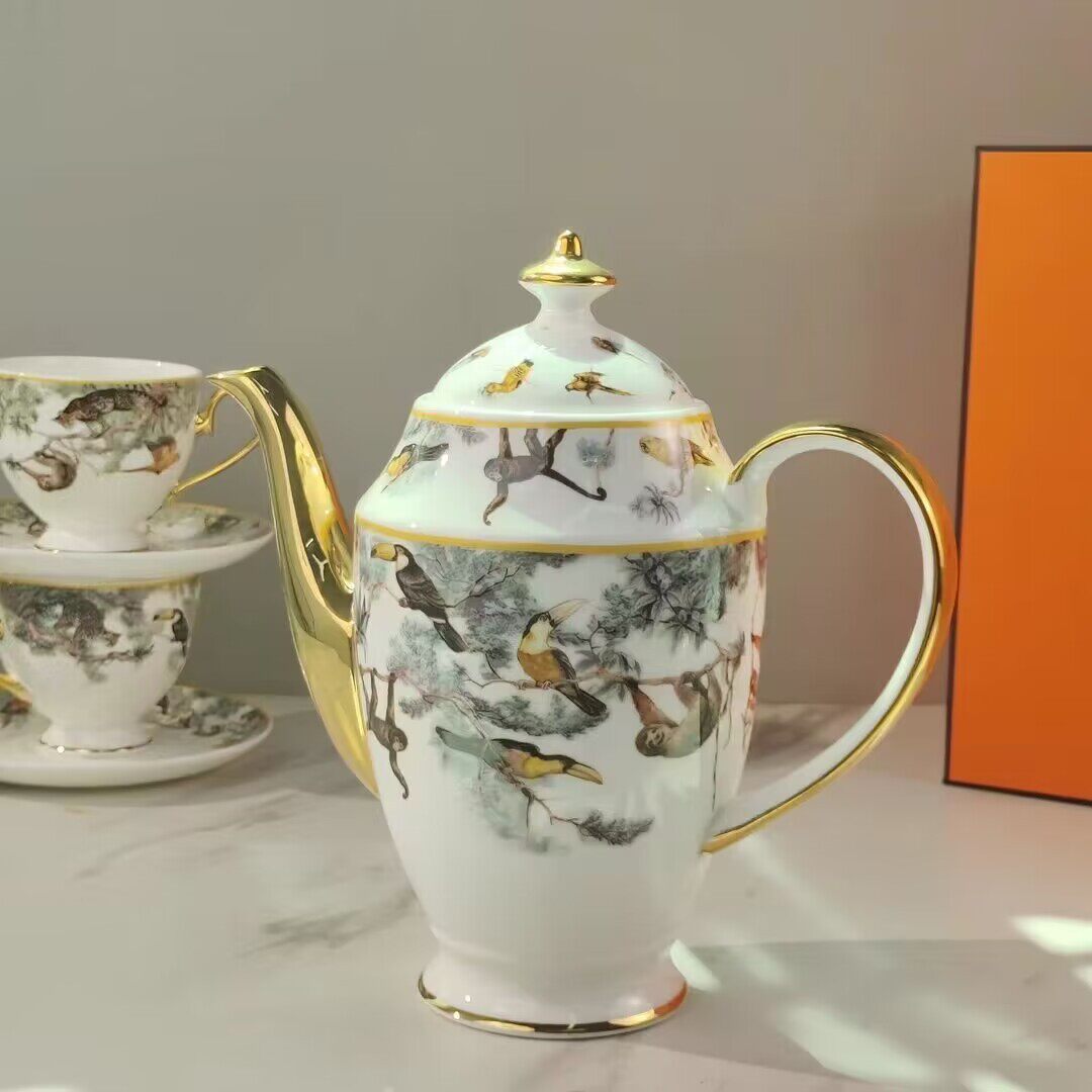 陶瓷杯套装小众轻奢高颜值马克杯下午茶马赛克丛林骏马杯碟三件套