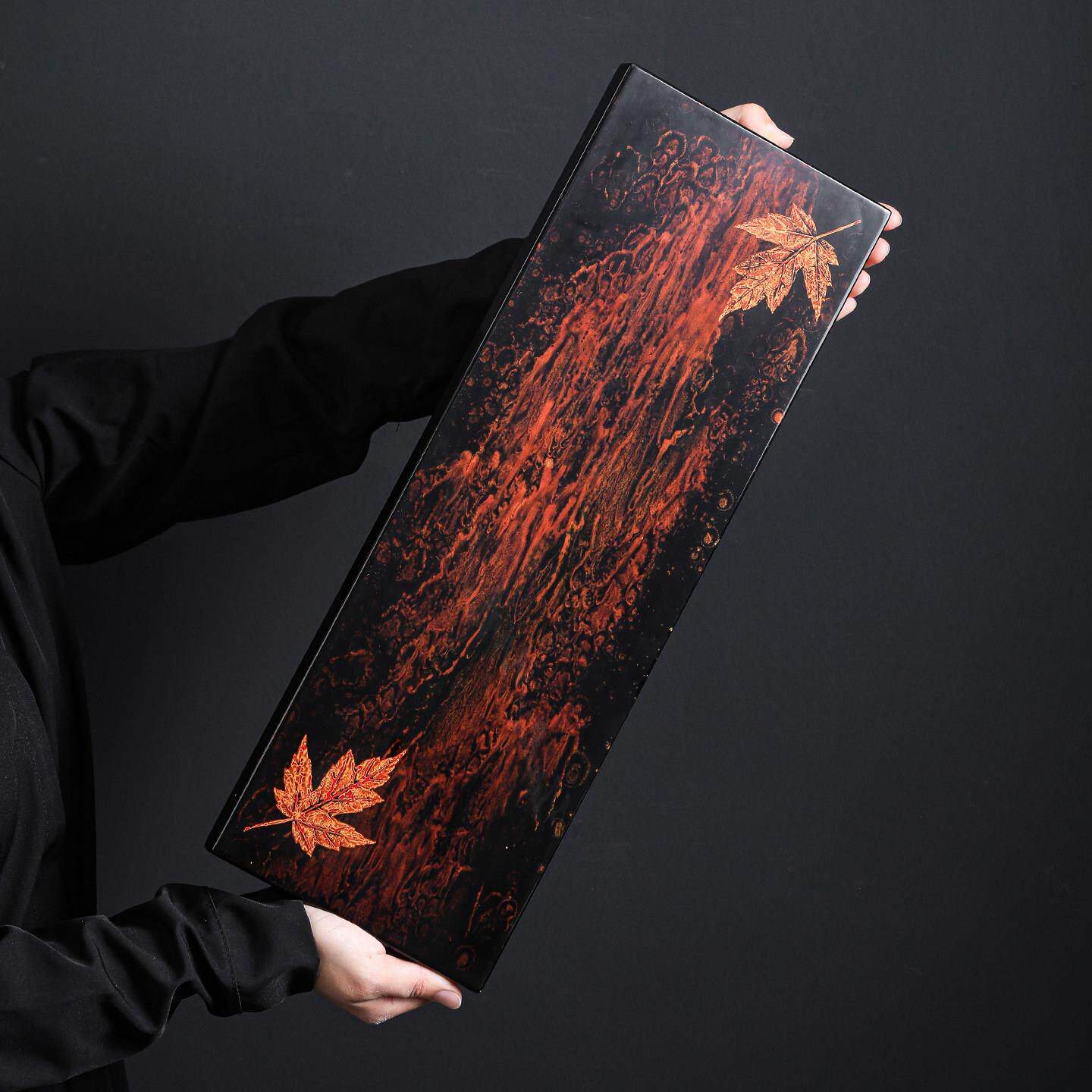 瓷中物漆器茶具福州大漆重竹枫叶飘漆茶台实木干泡台茶盘茶室装饰