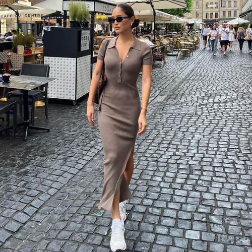 Women's collar, single slit, leg revealing, long leg