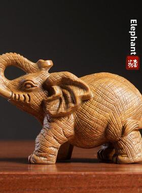 【吉祥如意】檀香红木雕刻实木雕刻大象犀牛河马饰品动物桌面饰品