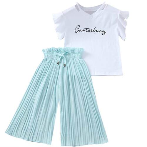 Small and medium-sized girls' letter flying sleeve top,