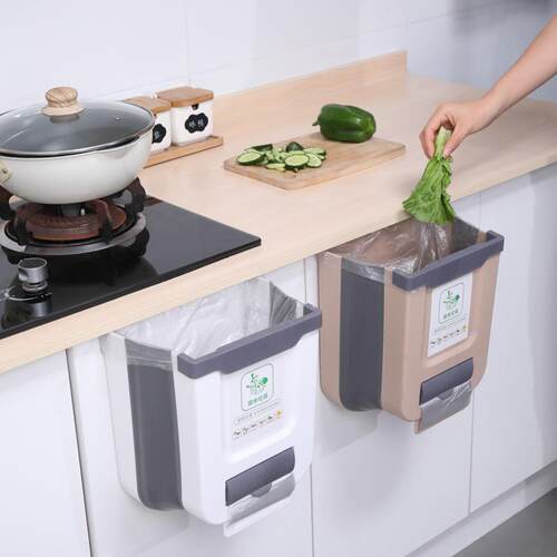 Foldable Wall-Mounted Kitchen Trash Bin, Special Hanging Des