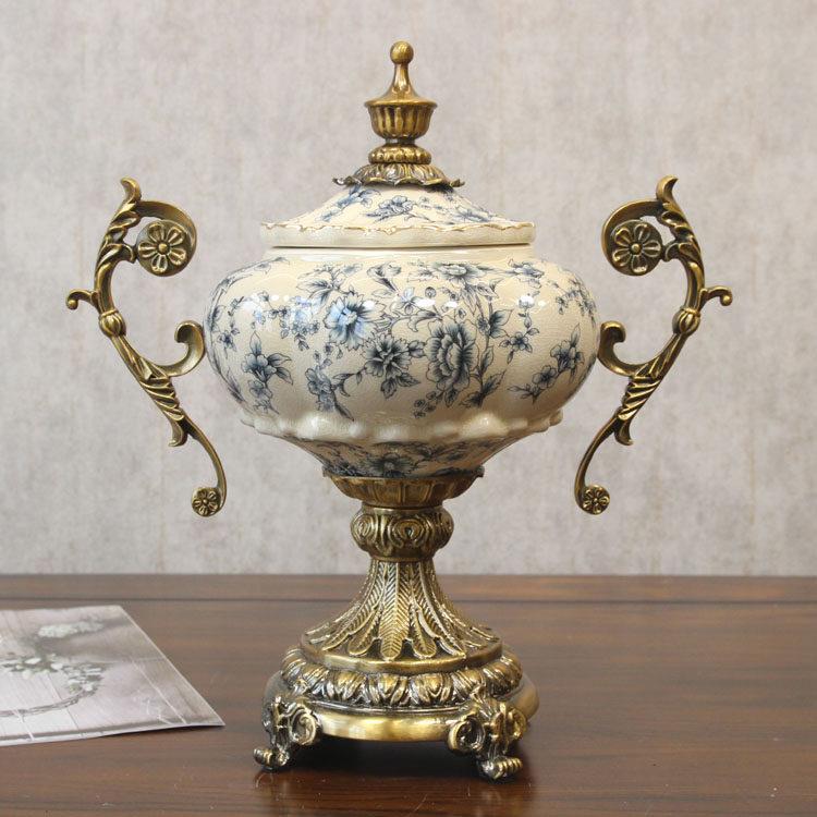 美式/房样板房陶瓷装饰罐欧式覆客厅古入屋工艺品饰口品储物罐
