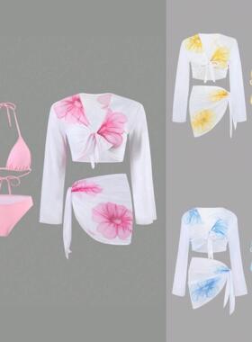 Women'S Long Sleeve Bikini Cover-Up Set, Floral Print,