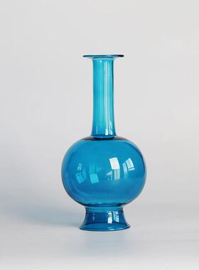 正品中大鱼美器蓝色玻璃花瓶透明磨砂新式琉璃花器器件文摆人花道