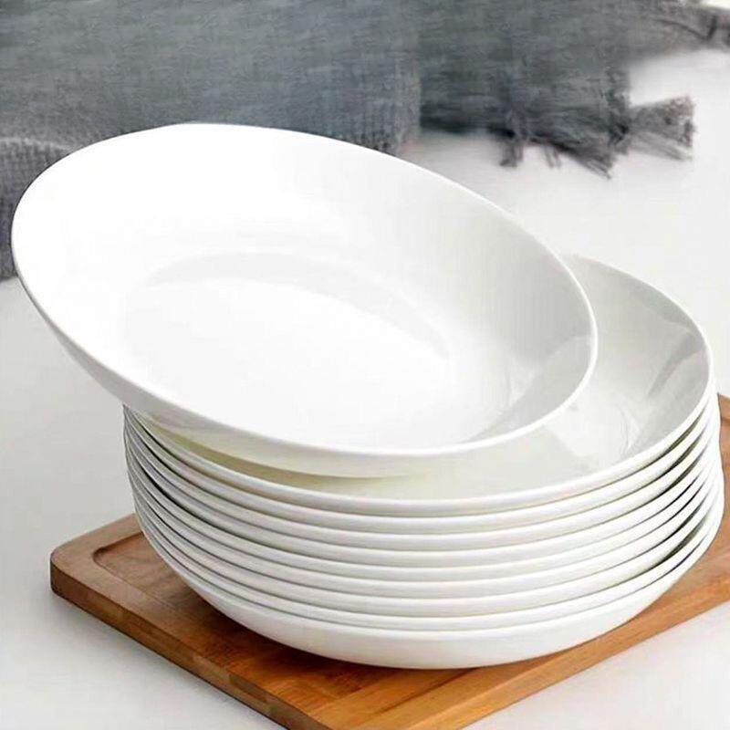纯白餐盘陶瓷盘子家用骨瓷菜盘餐具深盘高颜值炒菜汤盘碟子简约