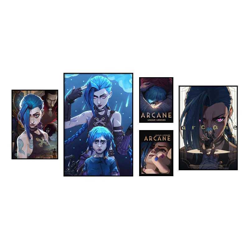 lol挂画双城之战金克斯海报男生卧室壁画电竞酒店房间五连装饰画