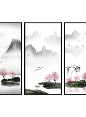 新中式装饰画客厅沙发背景画玄关中式禅意挂画地产样板房壁画