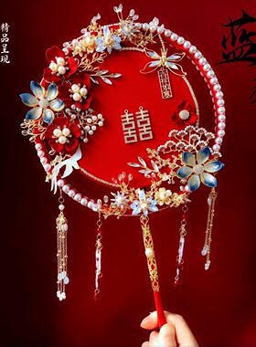 中式红金双面双圈团扇diy材料包成品新娘结婚龙凤秀禾服手捧花束