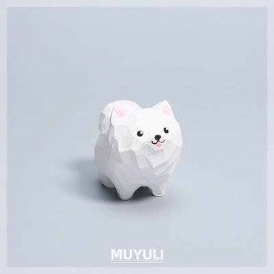 手工木雕萨摩耶小狗摆件工位桌面萌宠装饰品治愈系木质情人节礼物