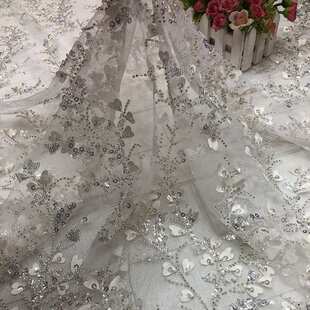 厂家直销 重工网纱珠绣蕾丝花边布料 色织刺绣 激光珠管树枝条绣