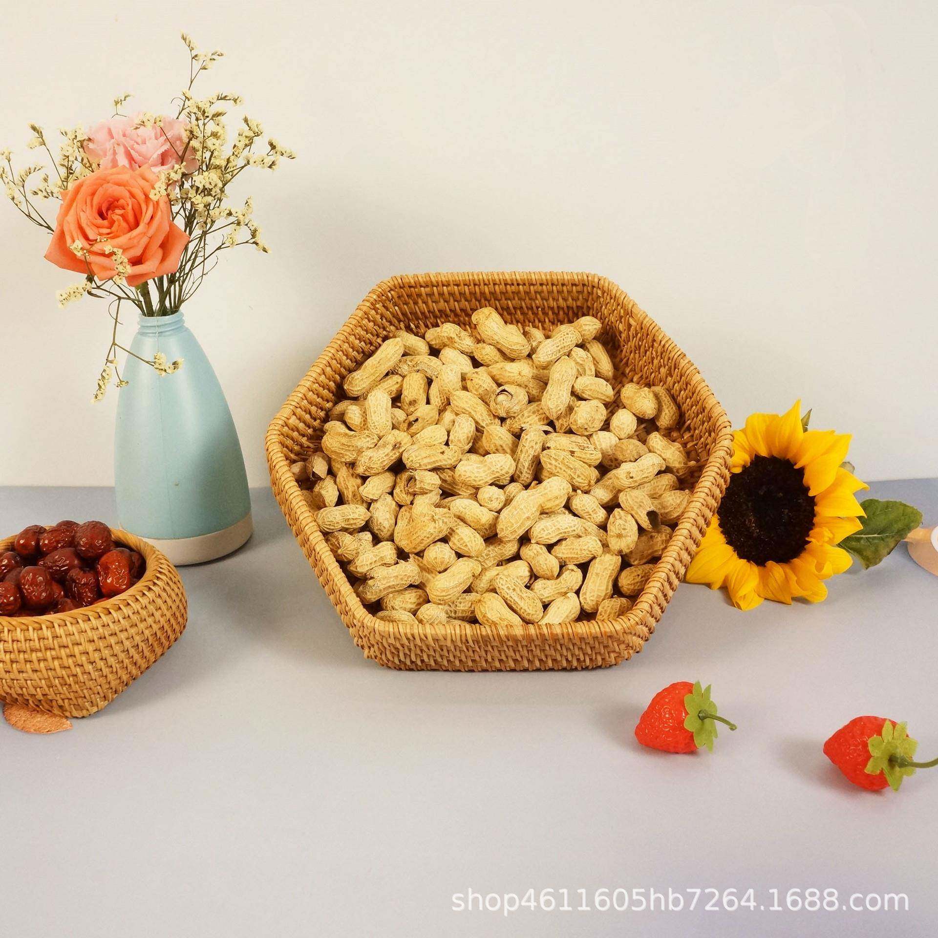 越南藤编 编织水果篮 六边形零食茶点果盘家用桌面收纳置物篮