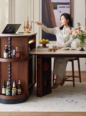 法式复古实石木AMN岛台关台纳储物中古风洞岩板吧台收柜客厅隔断