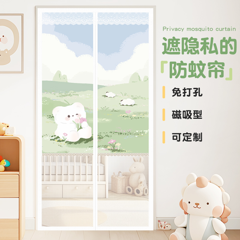 2025新款夏季隐私防蚊门帘磁性免打孔家用卧室纱门纱窗魔术贴隔断
