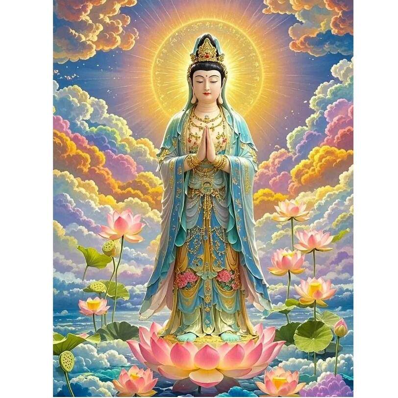 带框钻石画 画满钻方钻手工贴钻十字绣客厅玄关竖版新款佛像观音
